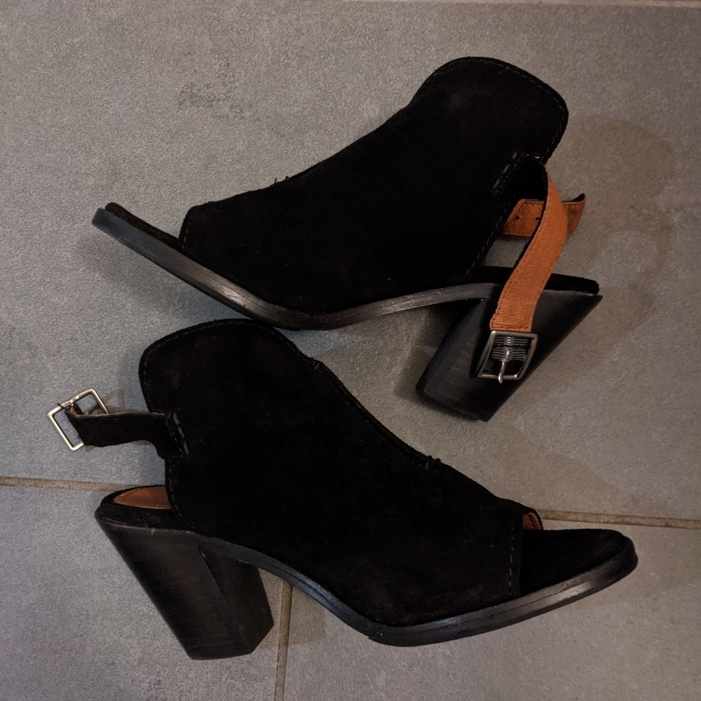 Frye Suede Open Toed Heels